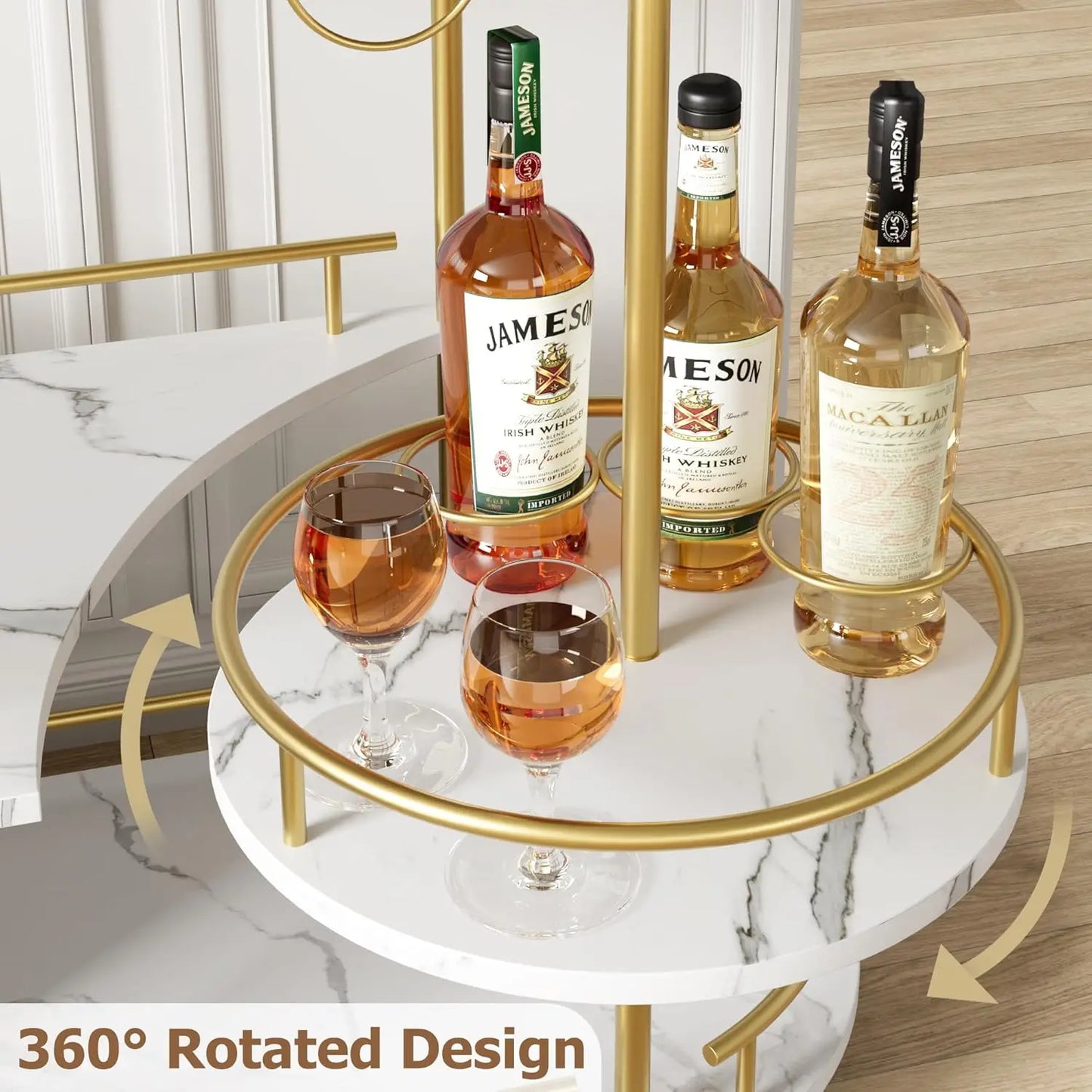 Gold Bar Cart with 4-Tiers Storage