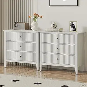 32" Green Fluted 3 Drawer Dresser