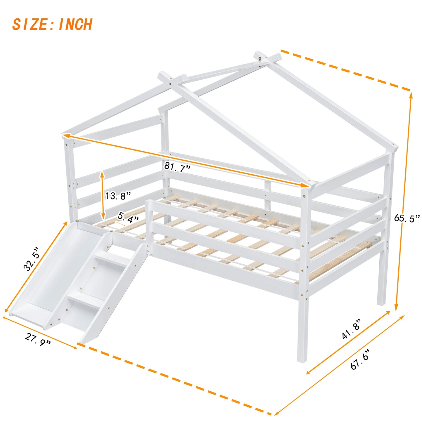 Loft House Bed With Slide, Ladder, Safety Guardrails
