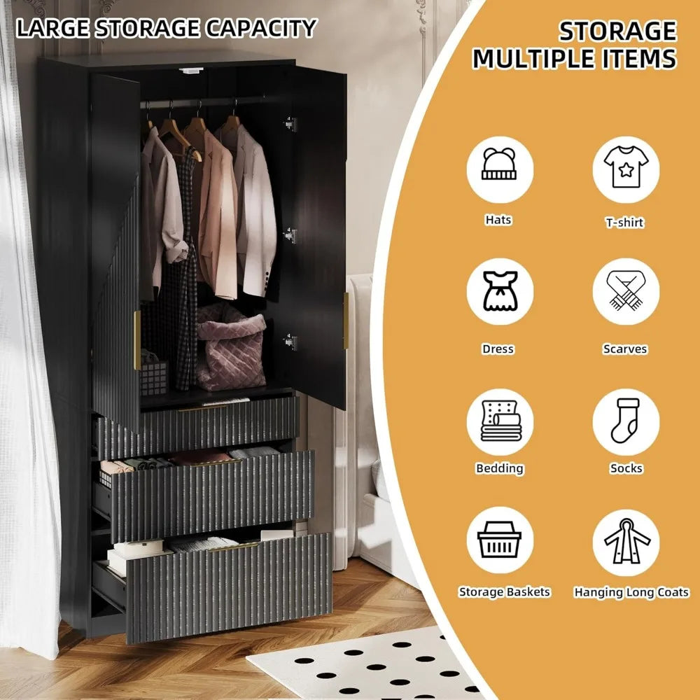 71.7" Black Wooden Wardrobe