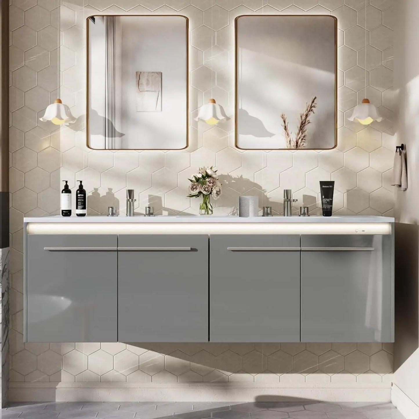 60" Floating Bathroom Double Vanity with Sink Combo