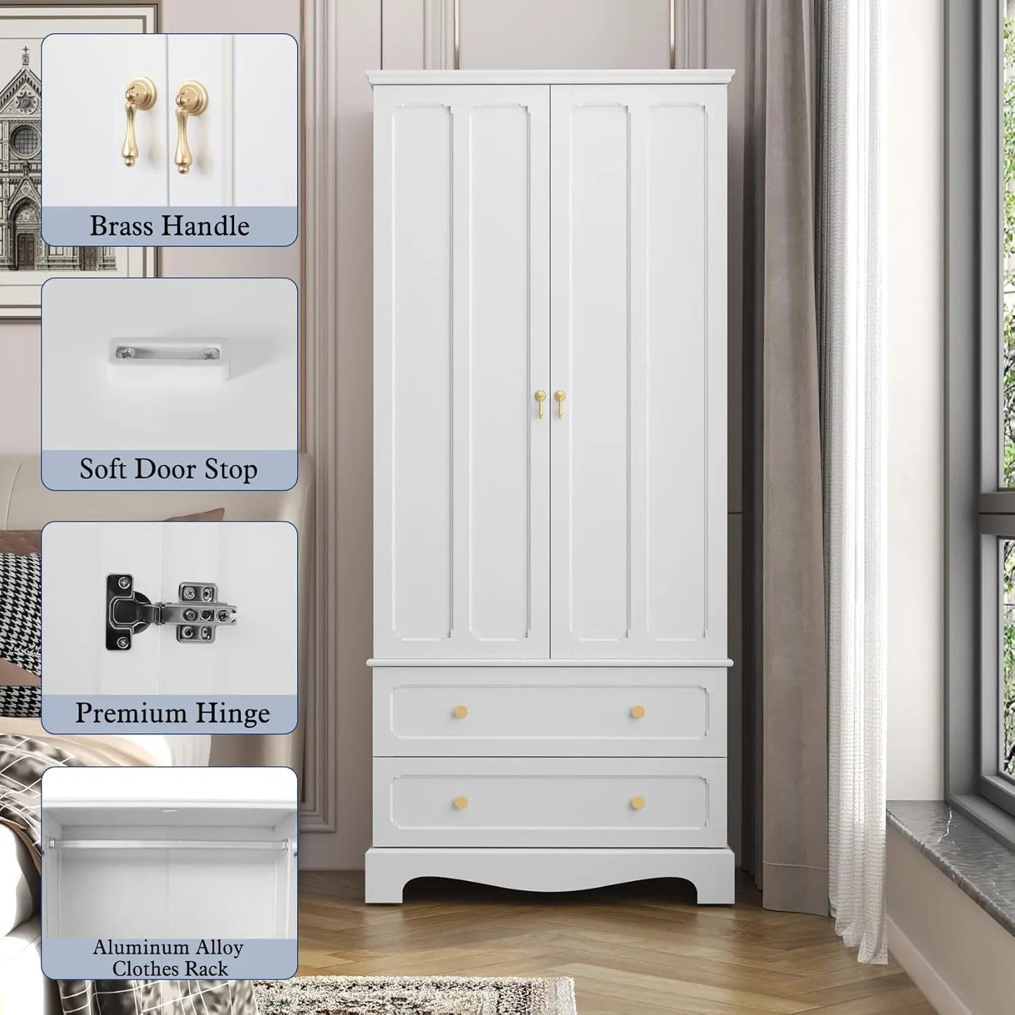 71.8" White Wood Wardrobe