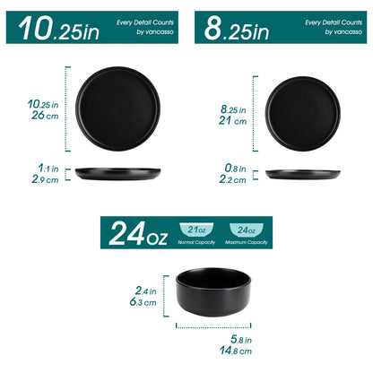 18/36 Piece Black Ceramic Plate Set
