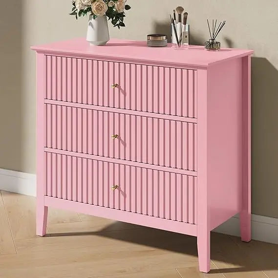 32" Green Fluted 3 Drawer Dresser