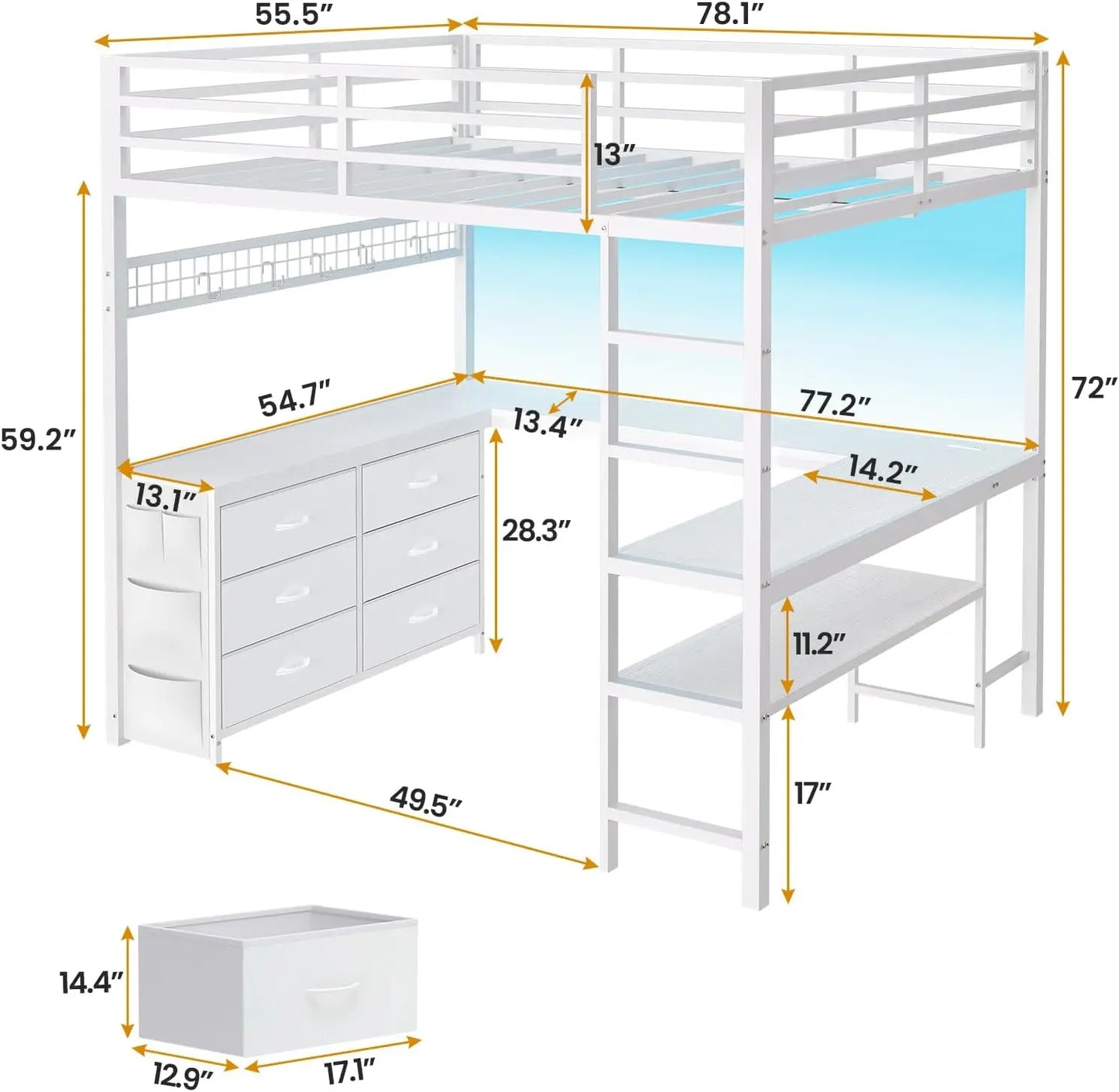 Loft Bed Full Size with U-Shaped Desk