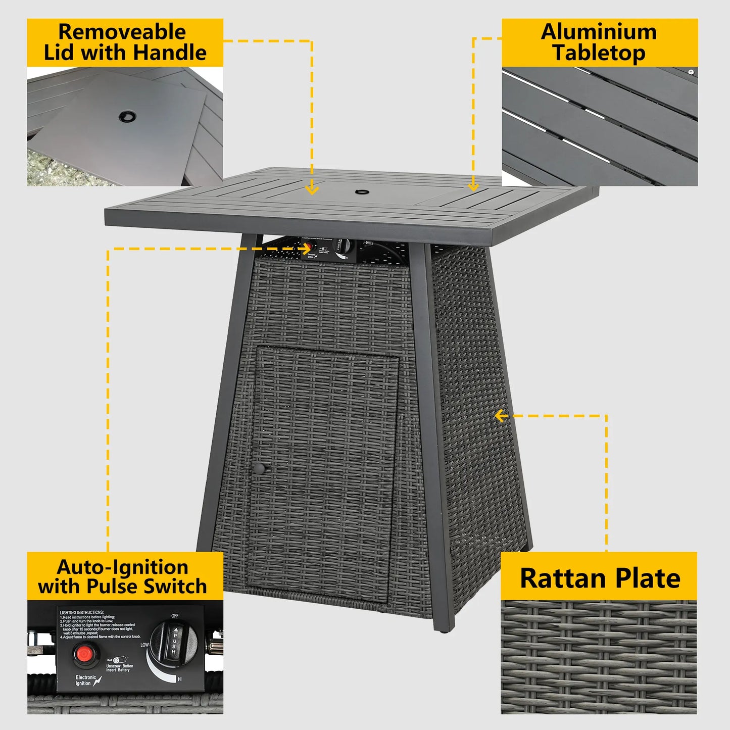 36" Square Fire Pit Table