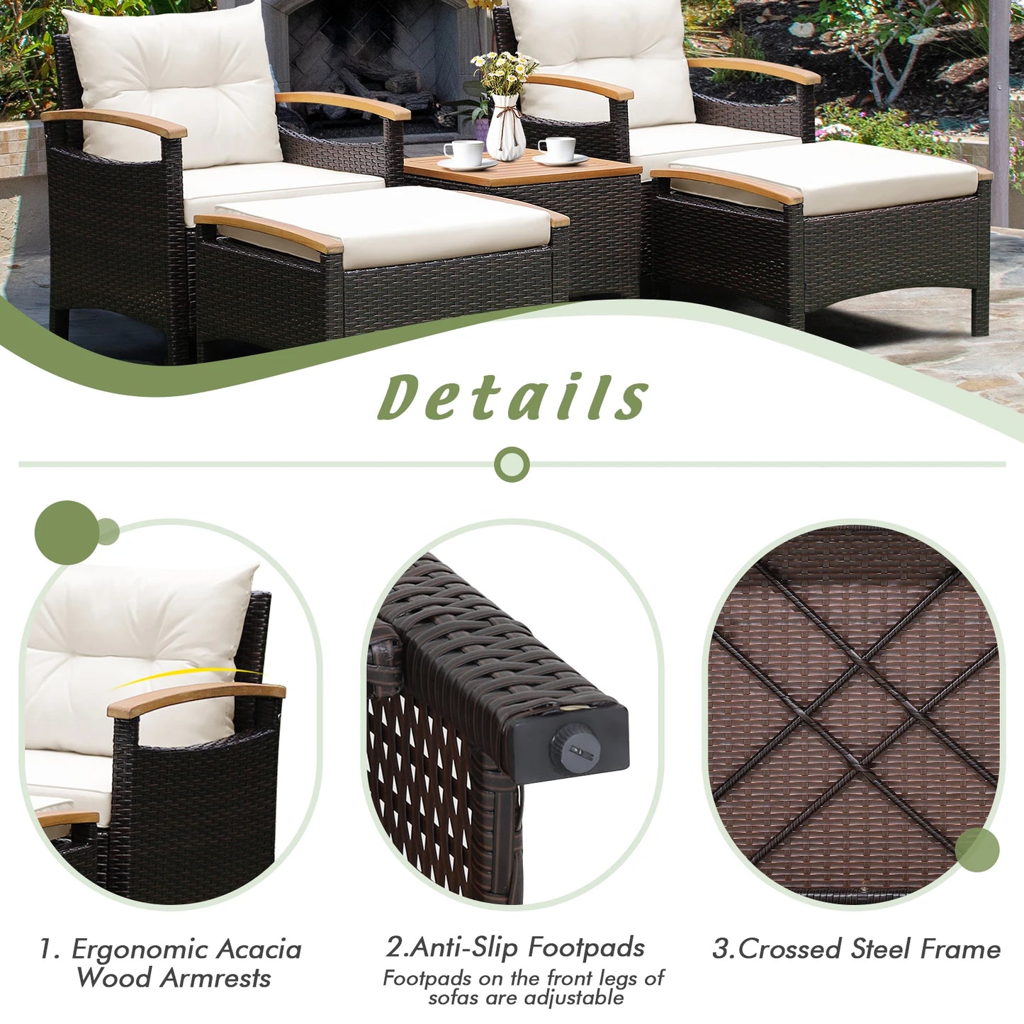 5PCS Patio Rattan Furniture Set