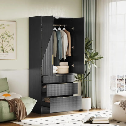 71.7" Black Wooden Wardrobe