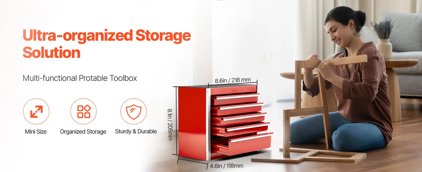 5-Drawer 8.6in Metal Tool Box
