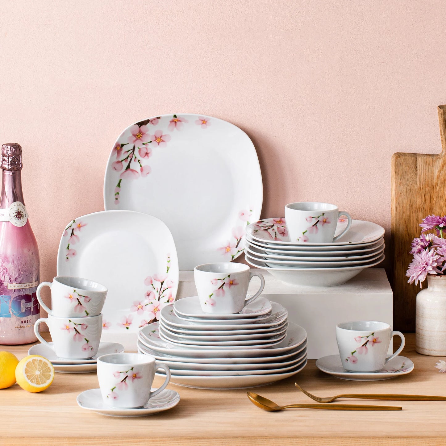 60-Piece White Ceramic Plate Set