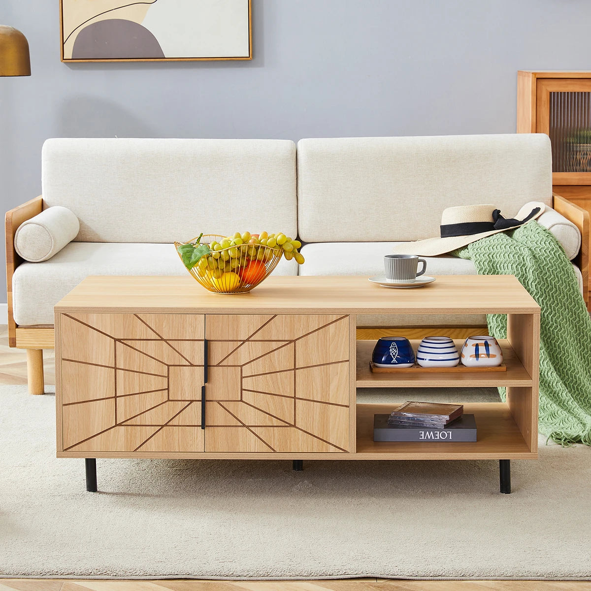 Wooden Mid Century Storage Sofa Table
