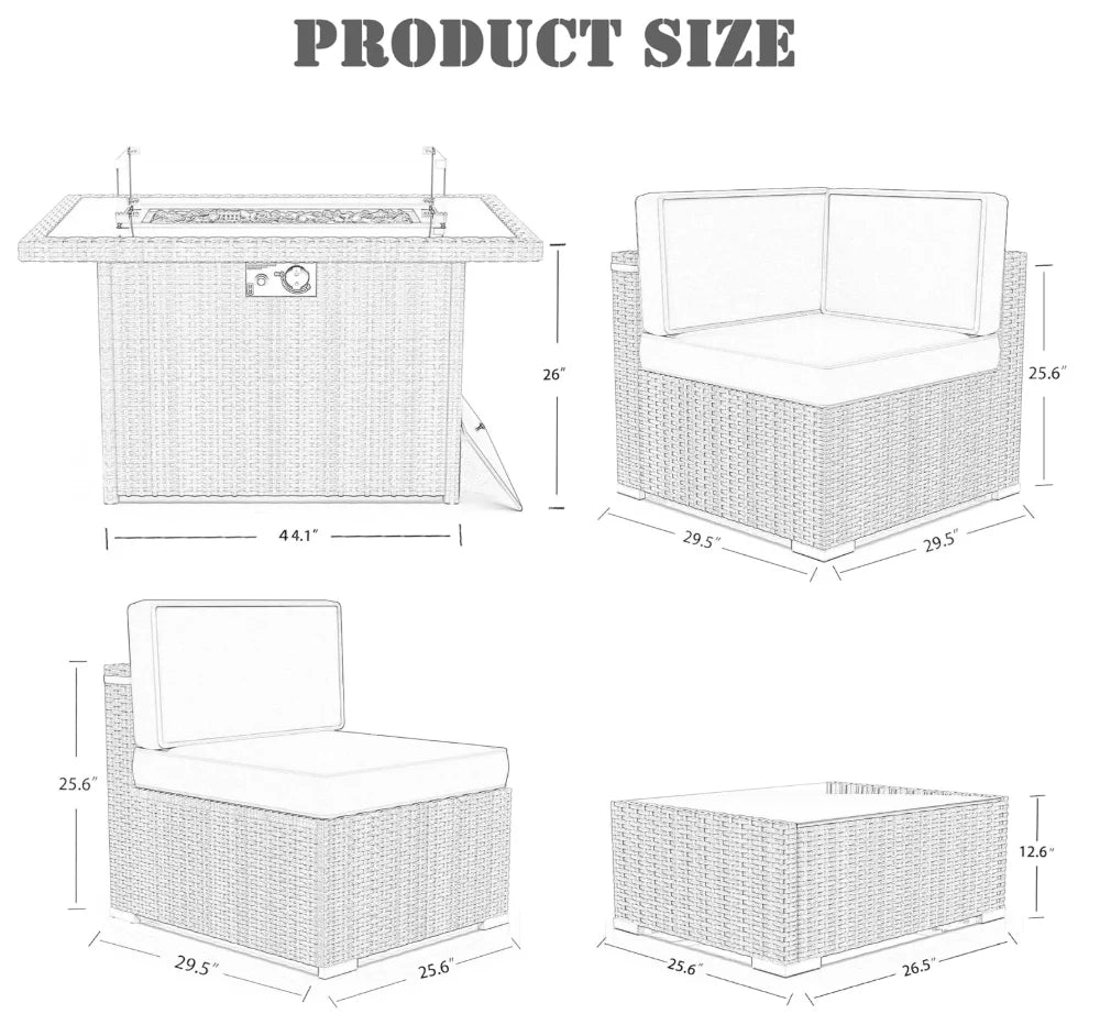 8 Pieces Furniture Set With 44" Propane Gas Fire Pit