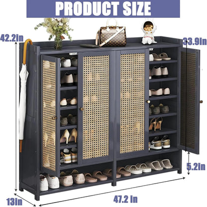 Bamboo Shoe Storage Cabinet With Doors, 38-42 Pairs