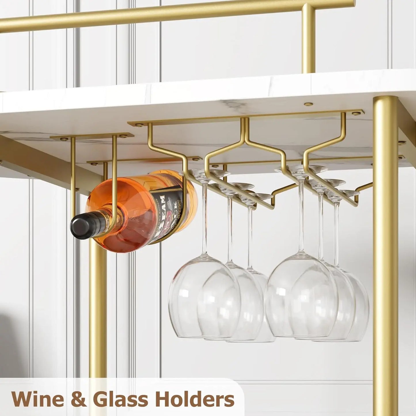 Gold Bar Cart with 4-Tiers Storage