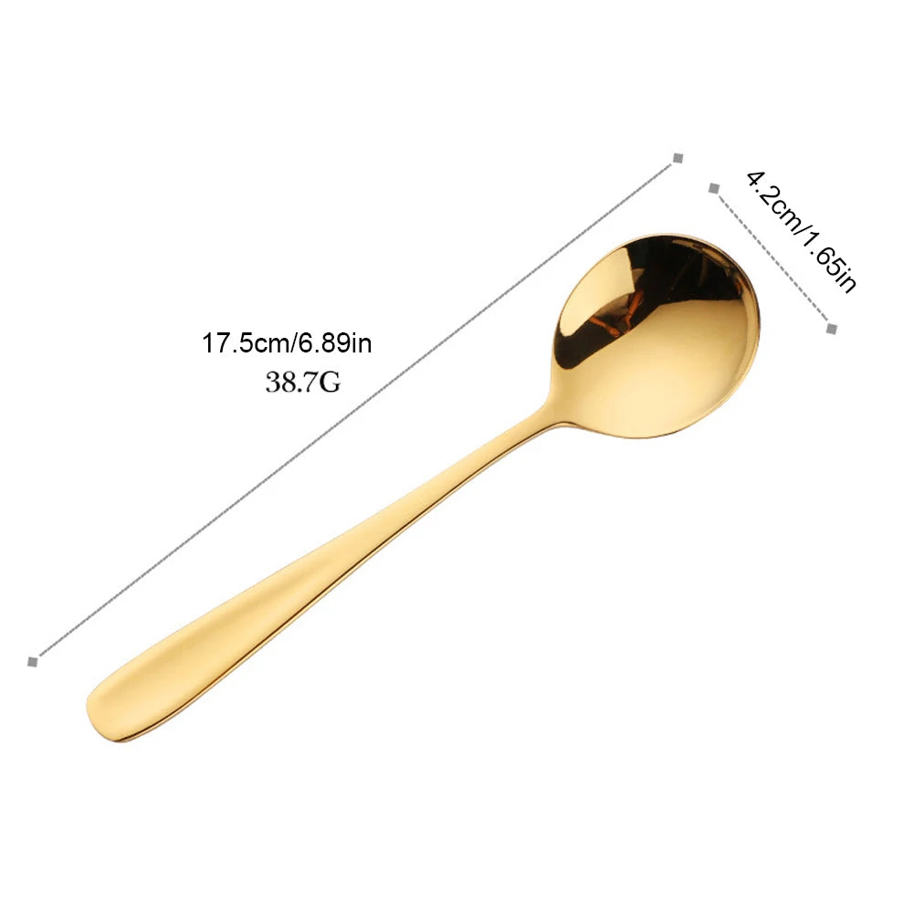 6.9" Stainless Steel Gold Dinner Spoon With Gold Titanium Plating