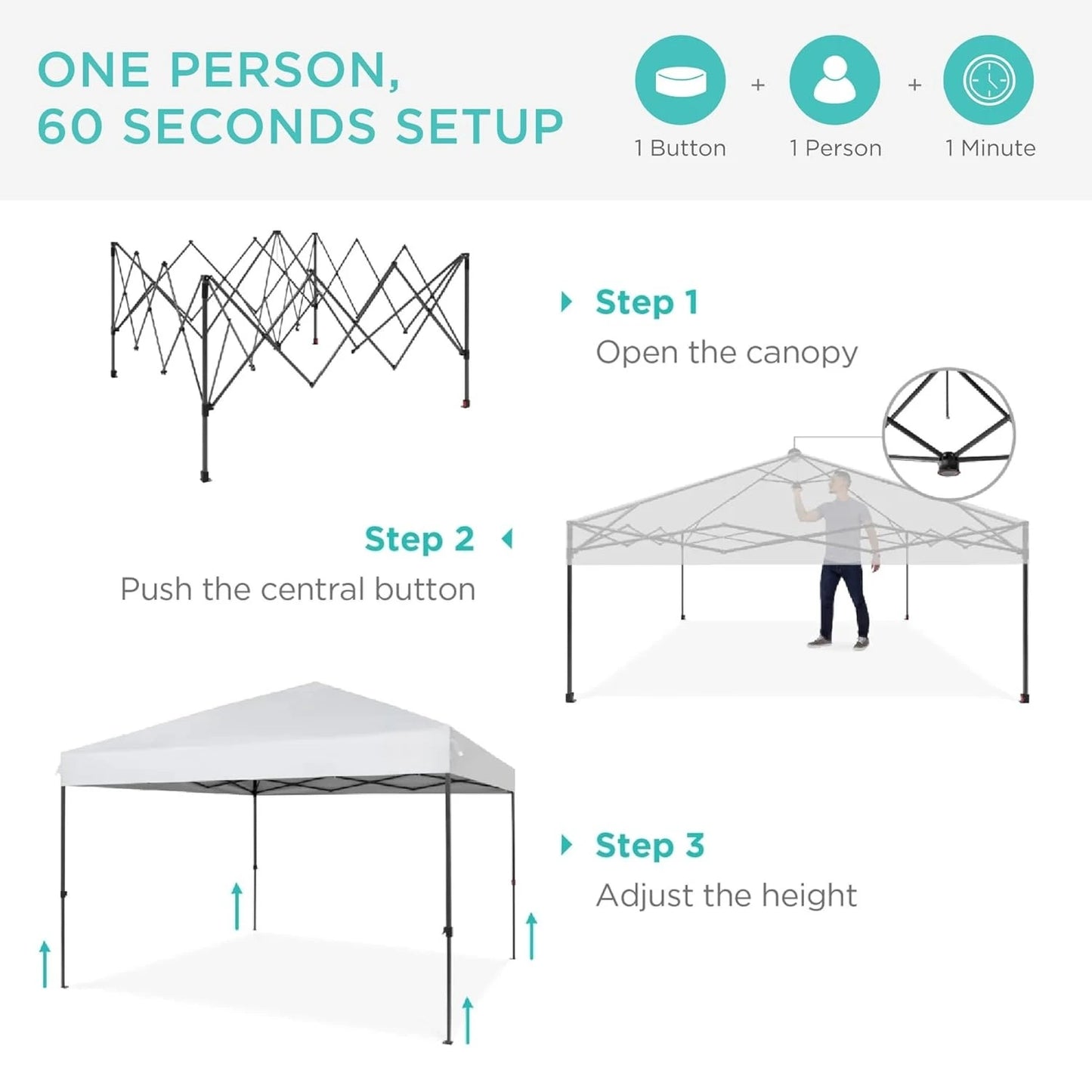 8x8ft 1-Person Setup Pop Up Canopy Tent Instant Portable Shelter w/ 1-Button Push, Case, 4 Weight Bags, Customized