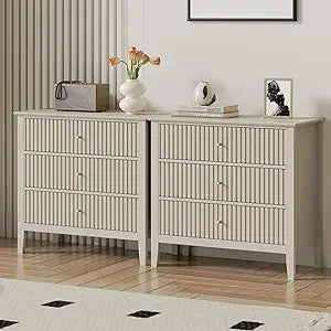 32" Green Fluted 3 Drawer Dresser