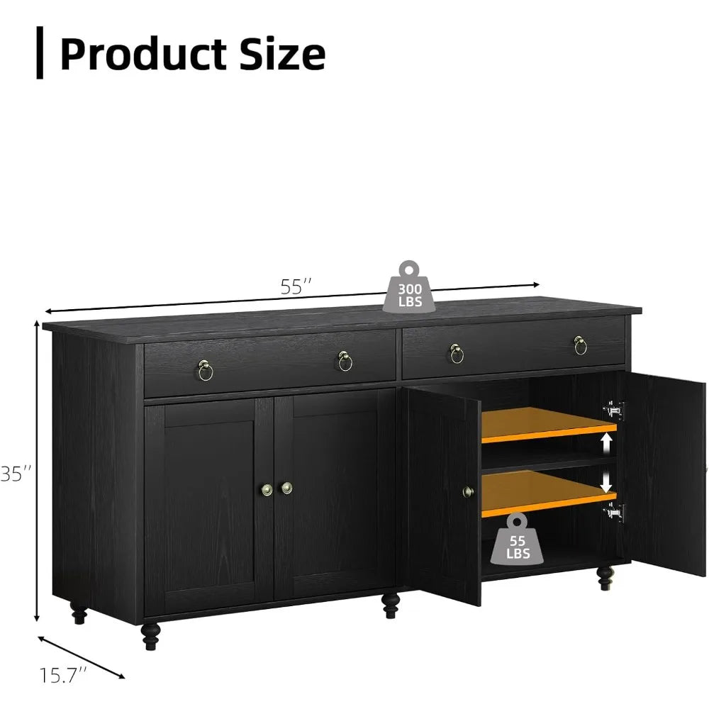 55" Black Sideboard Buffet Cabinet