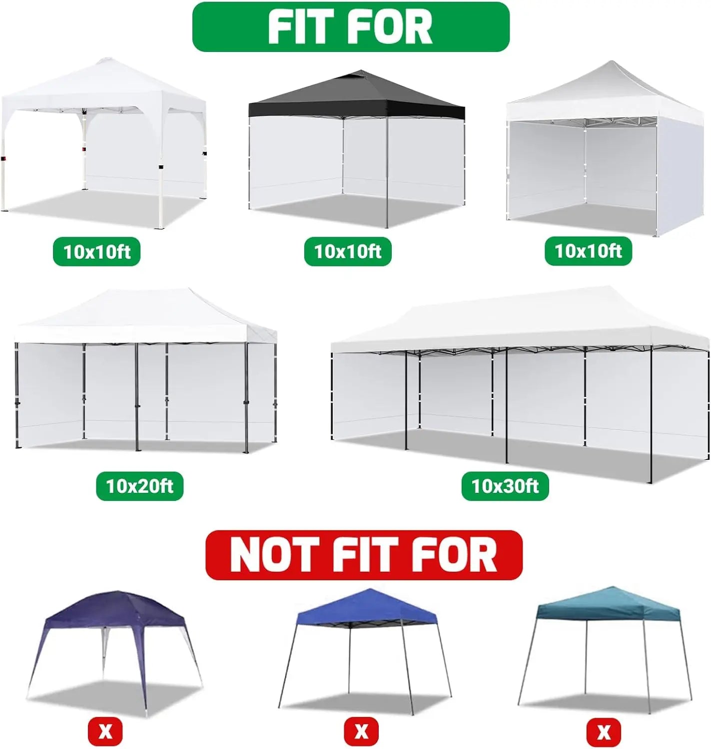 Waterproof UV Protection Sidewalls for 10x10 Pop Up Canopy Frame, Ideal for Outdoor Events and Vendor Booths (White, 3 PCS)