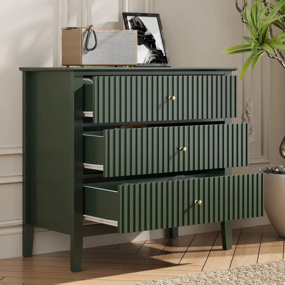 32" Green Fluted 3 Drawer Dresser