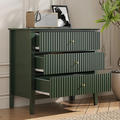 32" Green Fluted 3 Drawer Dresser