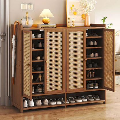 Bamboo Shoe Storage Cabinet With Doors, 38-42 Pairs