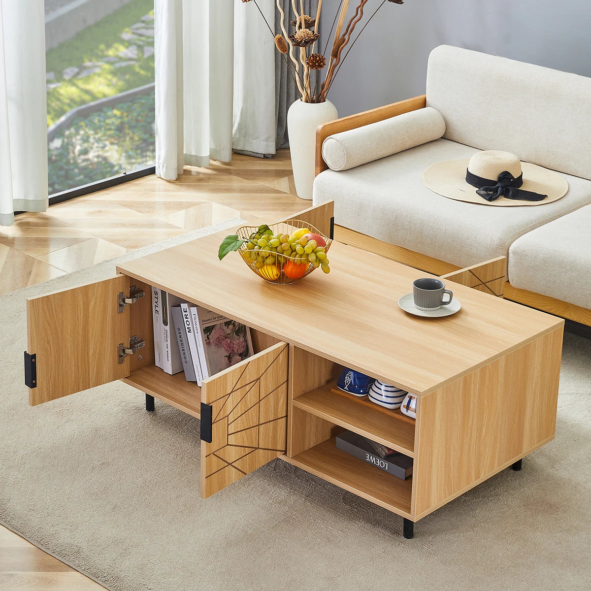 Wooden Mid Century Storage Sofa Table
