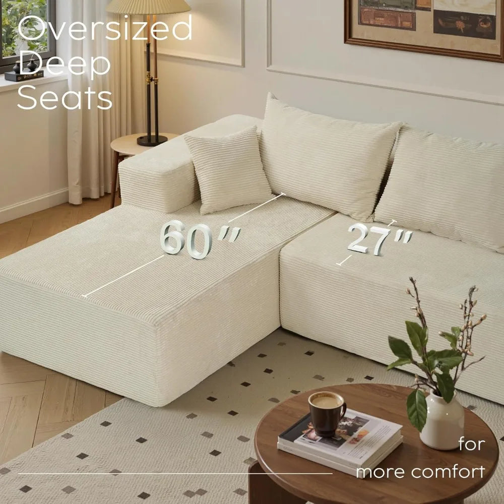 "L-Shaped Cloud Sectional Sofa - Modular Deep Seat Couch with Chaise,