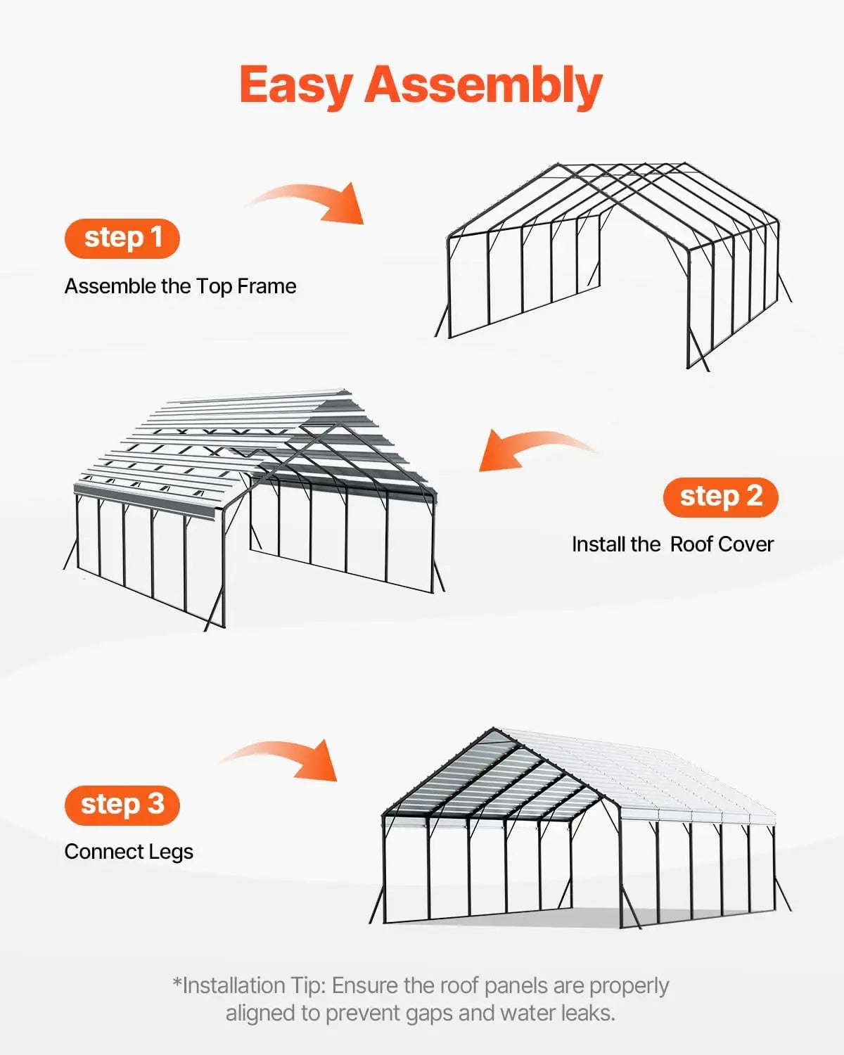 20x24 ft Heavy Duty Metal Carport, Removable PE Sidewalls
