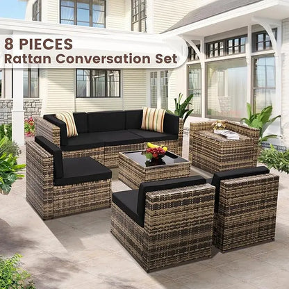 8 Pieces Outdoor Wicker Furniture Set