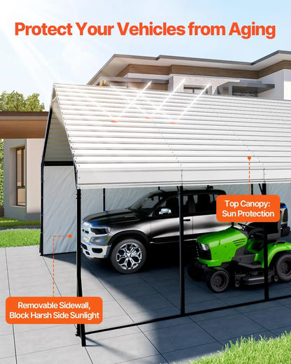 20x24 ft Heavy Duty Metal Carport, Removable PE Sidewalls