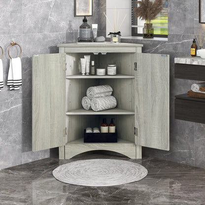 Oak Triangle Bathroom Storage Cabinet with Adjustable Shelves