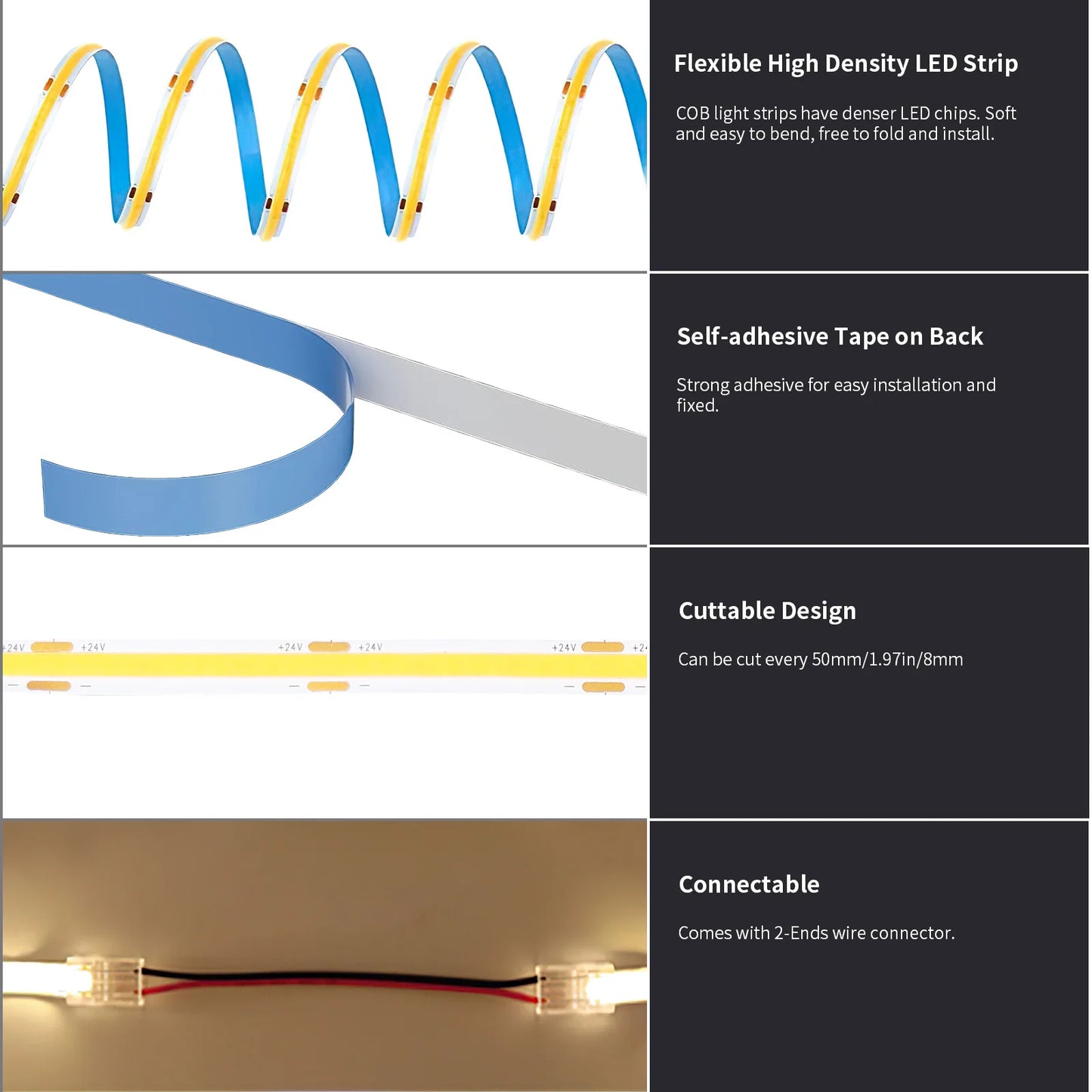 Warm White LED Strip Light 3000K 65000K With RF Remote