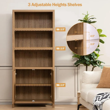 Boho Bookcase 71" Tall  Rattan Doors