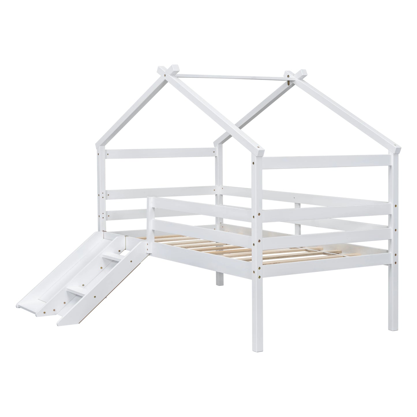 Loft House Bed With Slide, Ladder, Safety Guardrails