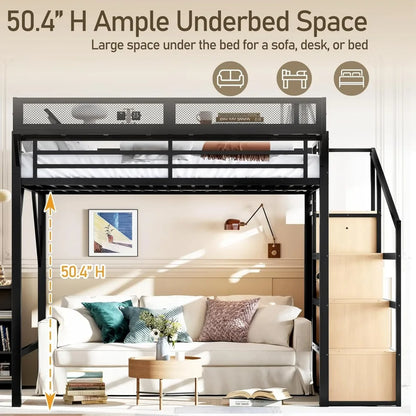 Queen Size Metal Loft Bed