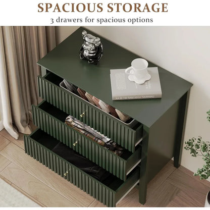 32" Green Fluted 3 Drawer Dresser