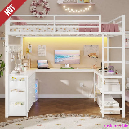 Loft Bed Full Size with U-Shaped Desk