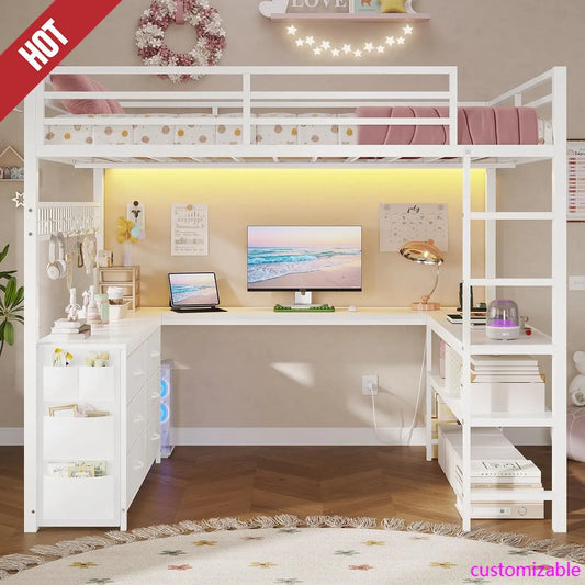 Loft Bed Full Size with U-Shaped Desk