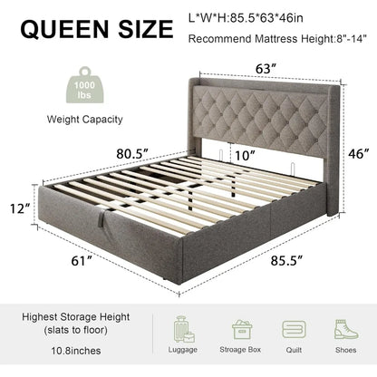 Queen Size Bed Frame with Storage