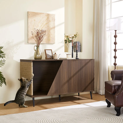 Wooden Cat House Cabinet with Scratch Pad