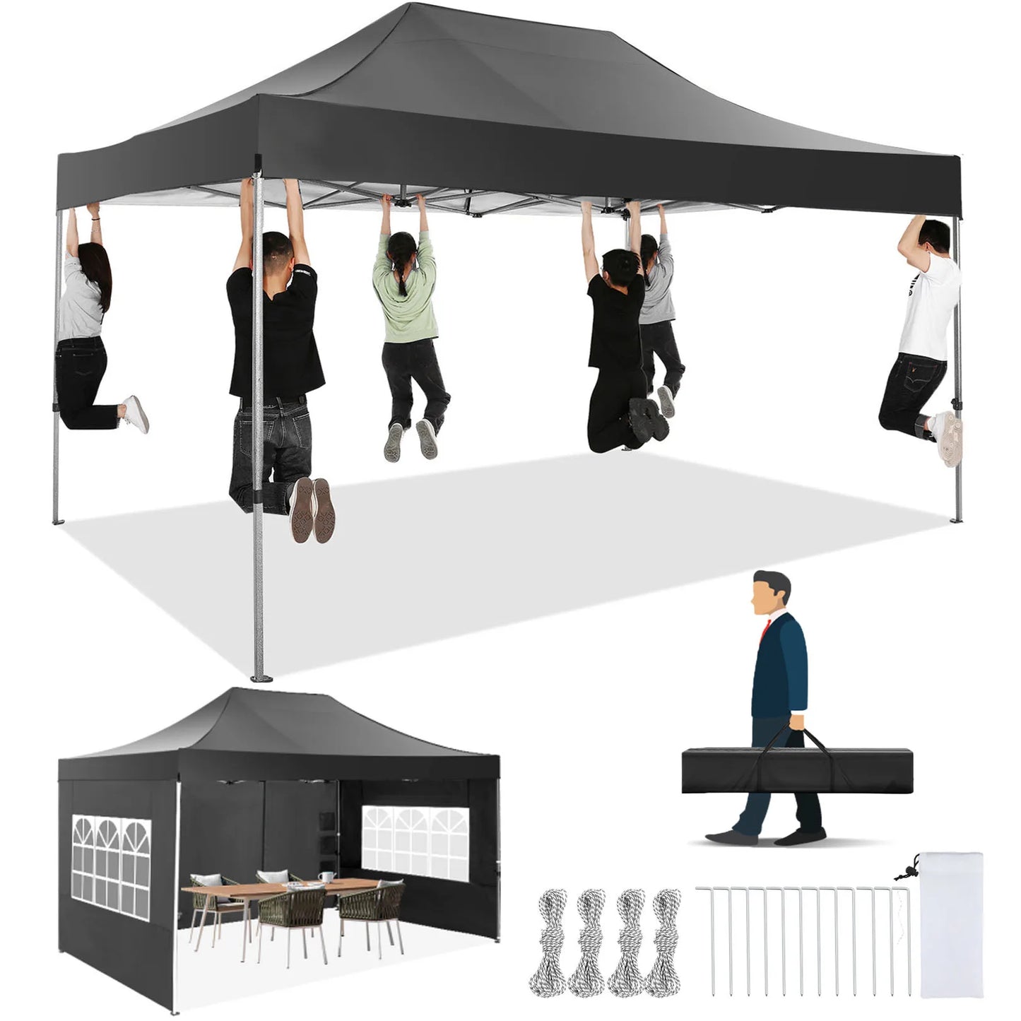 10x15 Heavy Duty Pop up Canopy Tent with 4 sidewalls