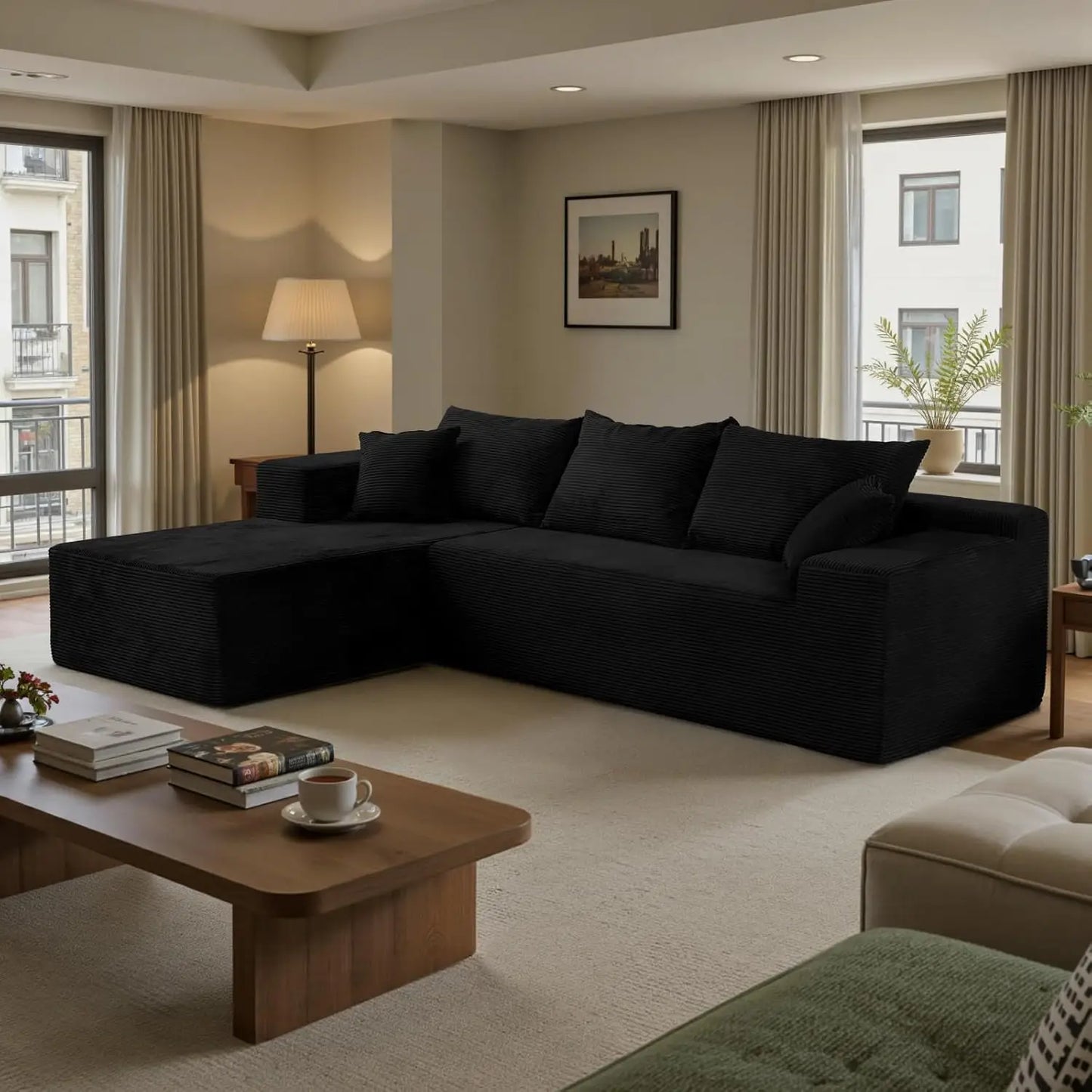"L-Shaped Cloud Sectional Sofa - Modular Deep Seat Couch with Chaise,