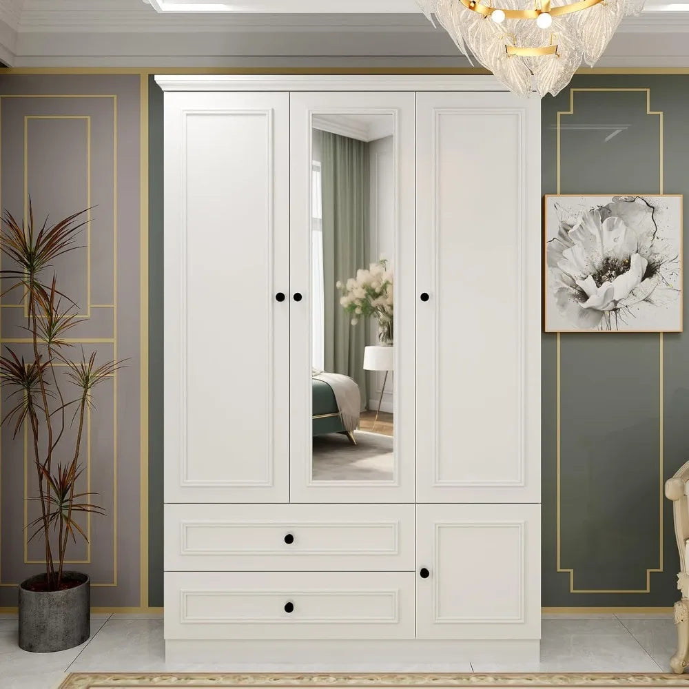 Wooden Closet with Mirror Door