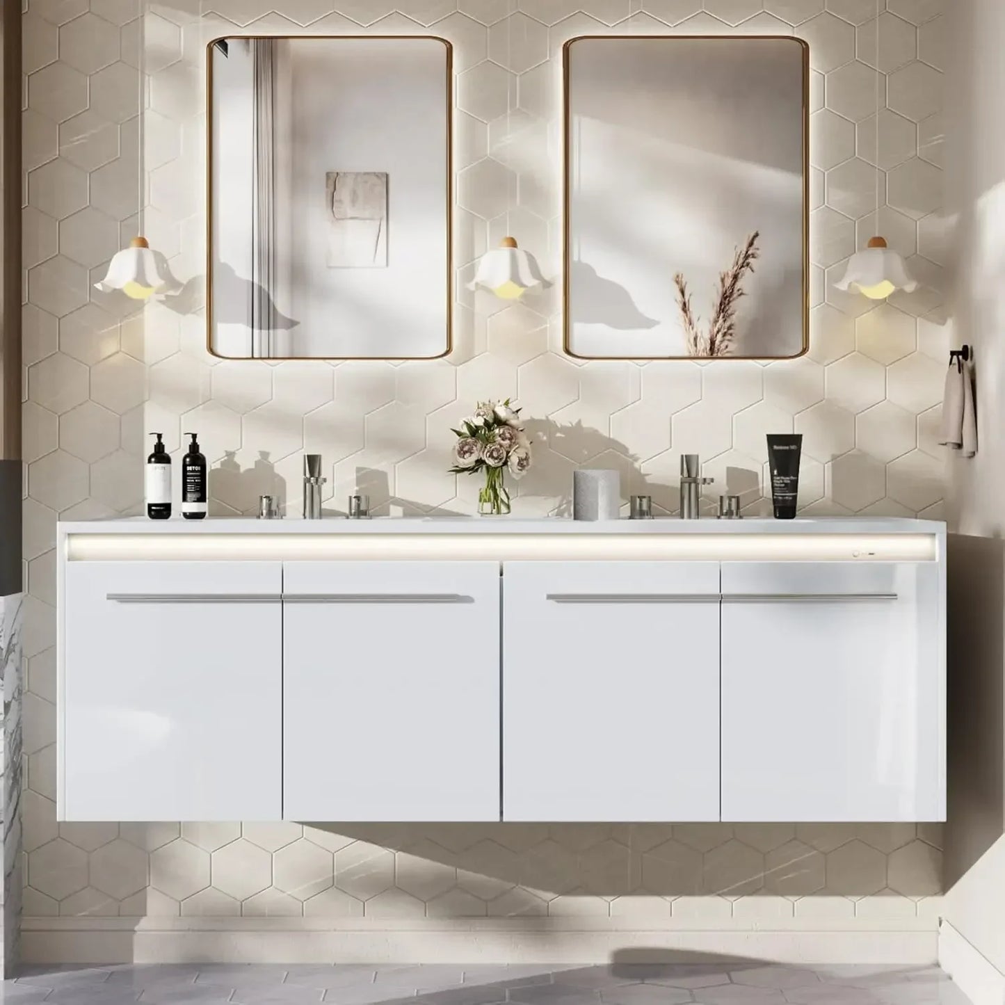 60" Floating Bathroom Double Vanity with Sink Combo