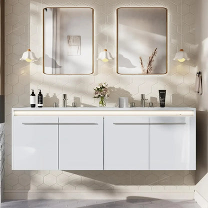 60" Floating Bathroom Double Vanity with Sink Combo