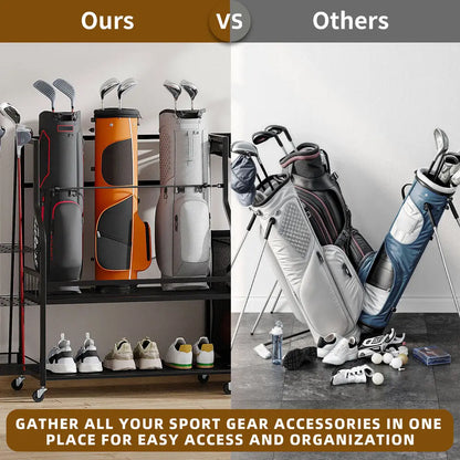 Rolling Golf Bag And Sports Accessory Organizer For Garage