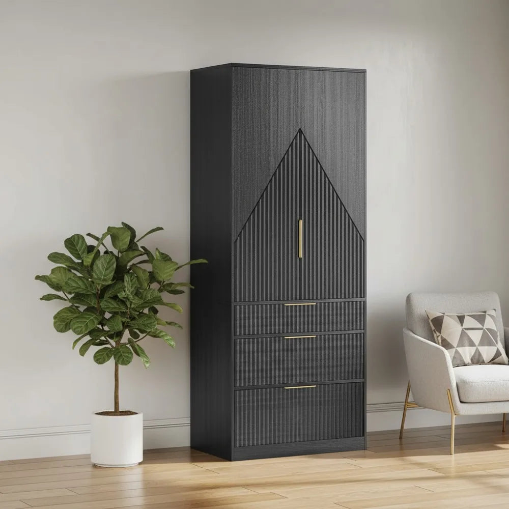 71.7" Black Wooden Wardrobe