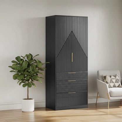 71.7" Black Wooden Wardrobe