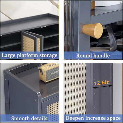 Bamboo Shoe Storage Cabinet With Doors, 38-42 Pairs